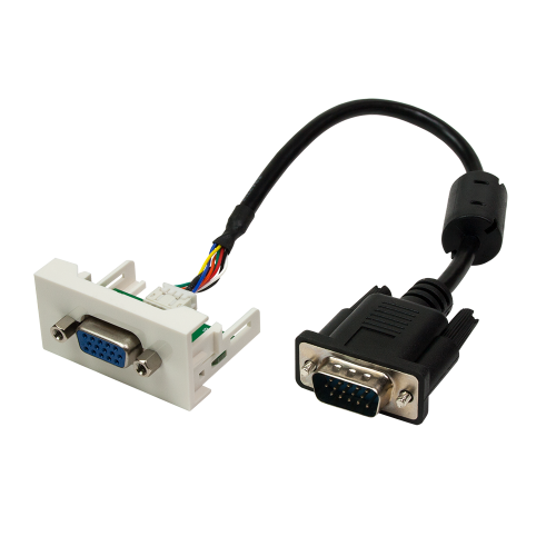 Вставка Mosaic 22.5x45 с адаптером VGA D-SUB (HDB-15) мама, со шнуром 20 см папа, белая